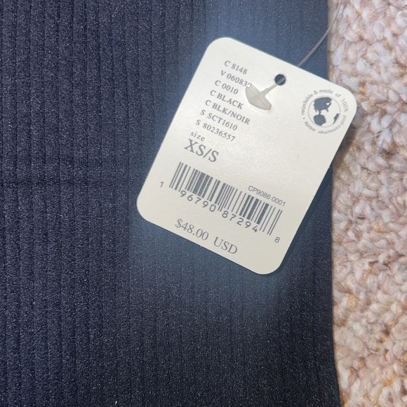 NWT Free People Black Ribbed Seamless Scoopneck Tee Basic Recycled Nylon XS - Picture 7 of 8